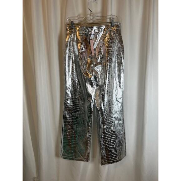 Avec Les Filles Women's 10 Silver Croc Embossed Flare Leg Pants NWT - Picture 2 of 10